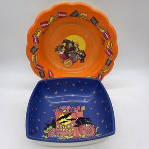 2 Vintage 90s Halloween Candy Bowls Hershey's Candies Trick Or Treat Cat Bat USA